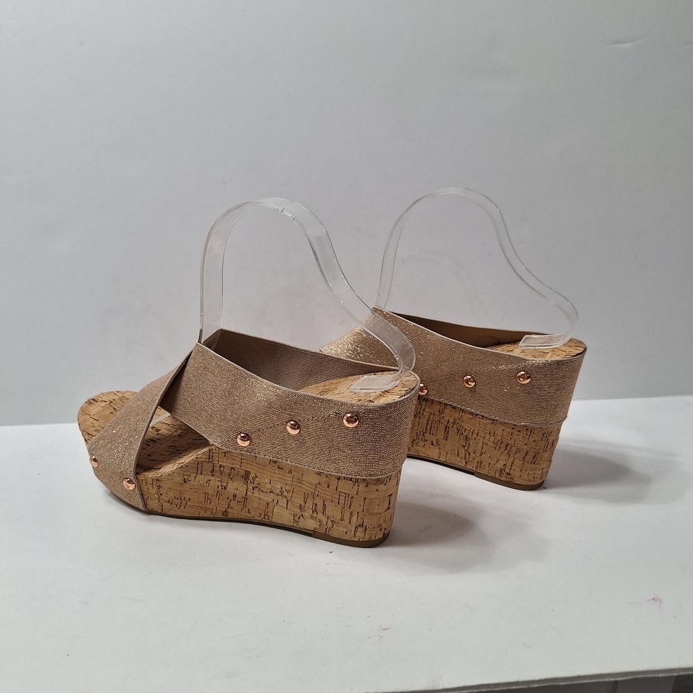 Est. 1946 Bohemian Rose Gold Metallic Strap Retro Platform Wedge Sandals Size 10 - Picture 8 of 13